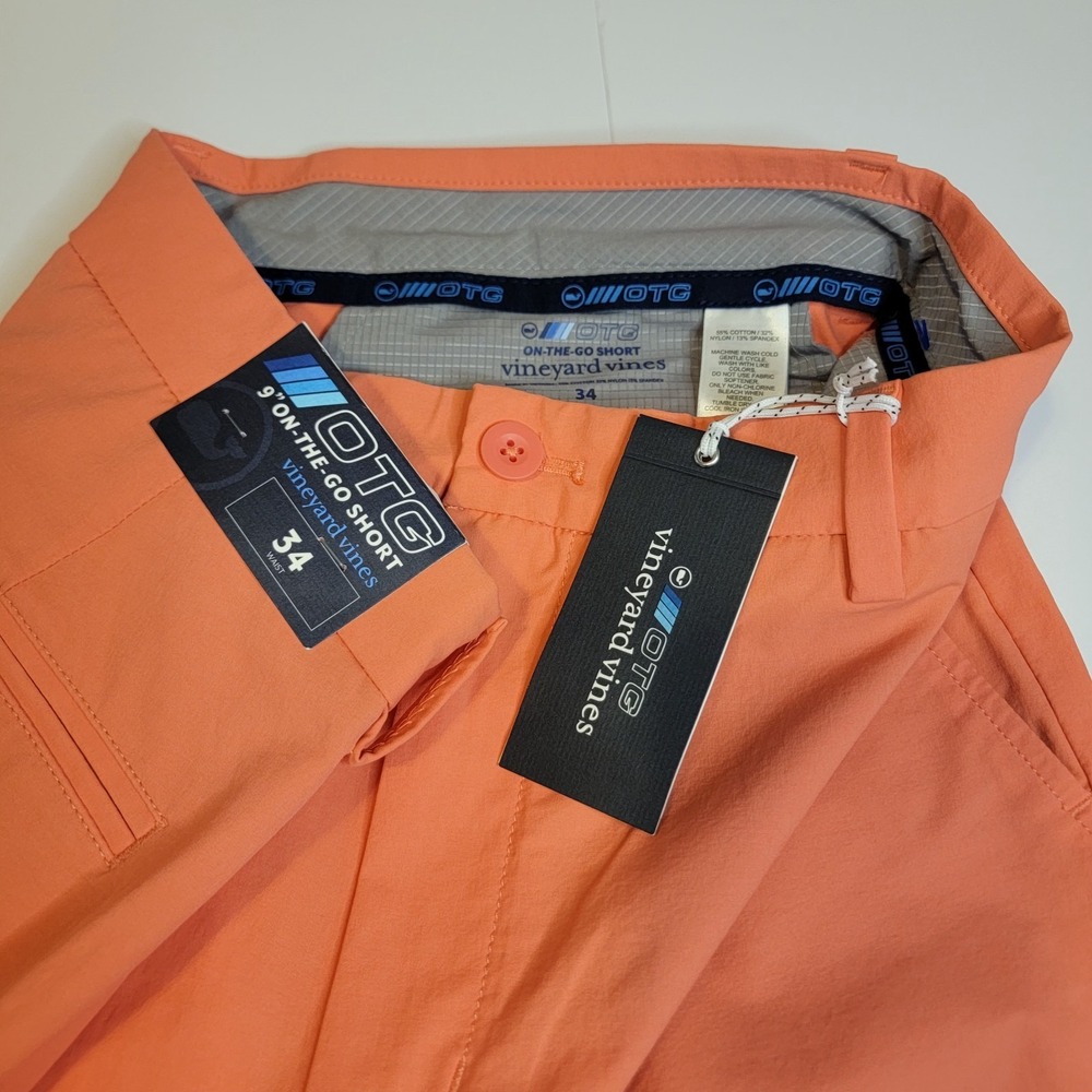 Vineyard Vines OTG On-The-Go Shorts Mens 34 x 9 Peach Performance Stretch Chino